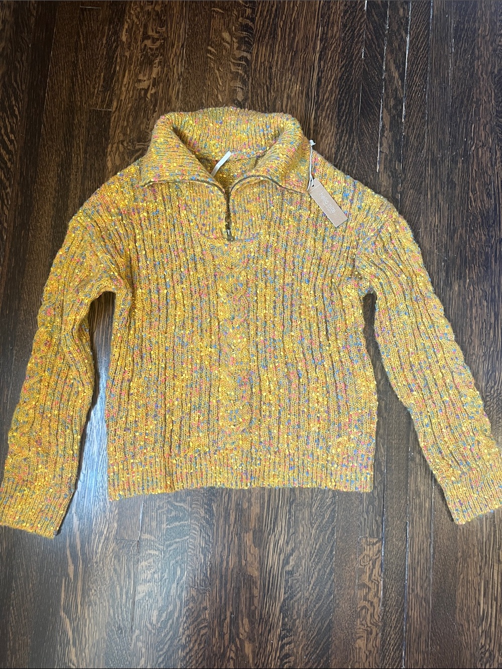 Speckled Mustard Half-Zip Cable Knit Sweater